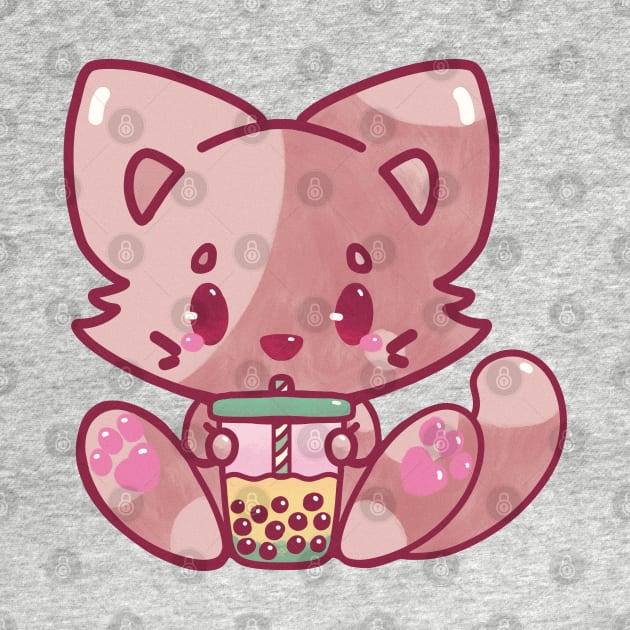 Cat bubble tea kawaii cute adorable chibi hand painted by astronauticarte